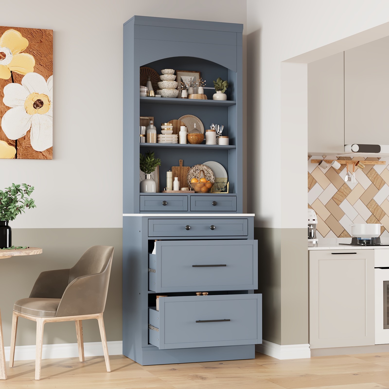 [Assembly Video Provided] TOPMAX Modern 83.7inch High Kitchen Pantry, Freestan
