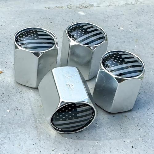American Flag Chrome Valve Tire Valve Caps 4 Pack Silver USA Flag Valve Caps