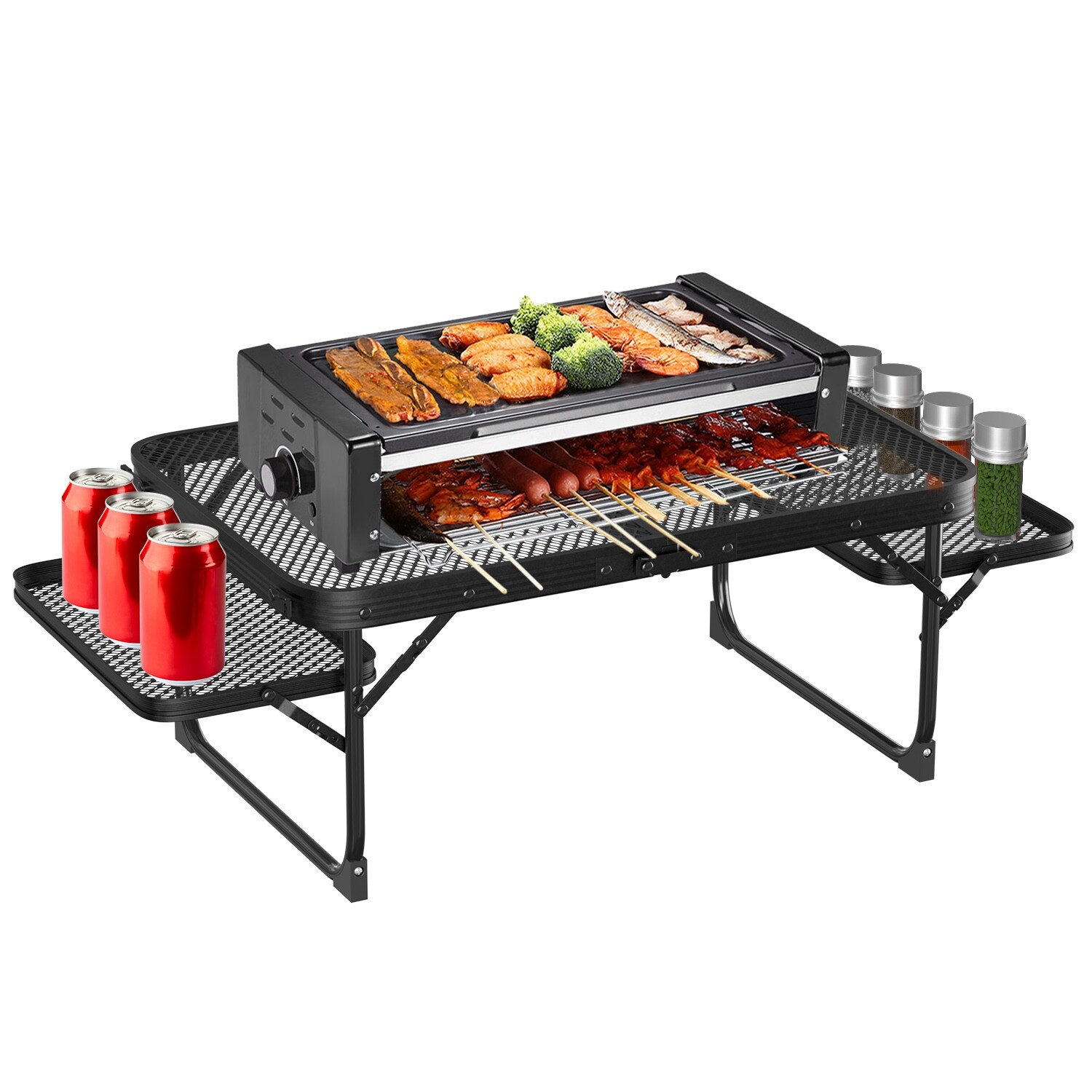 Folding Camping Table with 2 Wing Panel Aluminum Picnic Table Heat Resistant