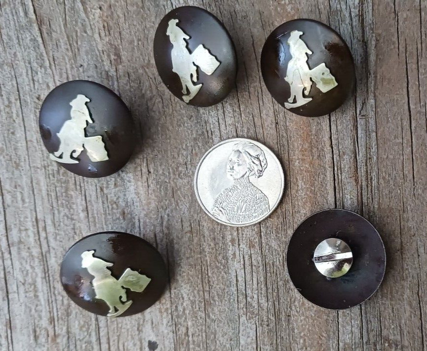 Western Concho-Barrel Racer 1 Inch Metal-Brown with silver tone  Barrel Racer