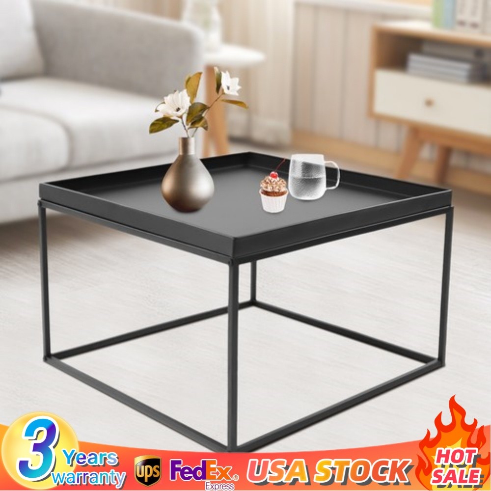 59cm Metal Square Coffee Table End Table/Side Table For Office/Home Matt Black