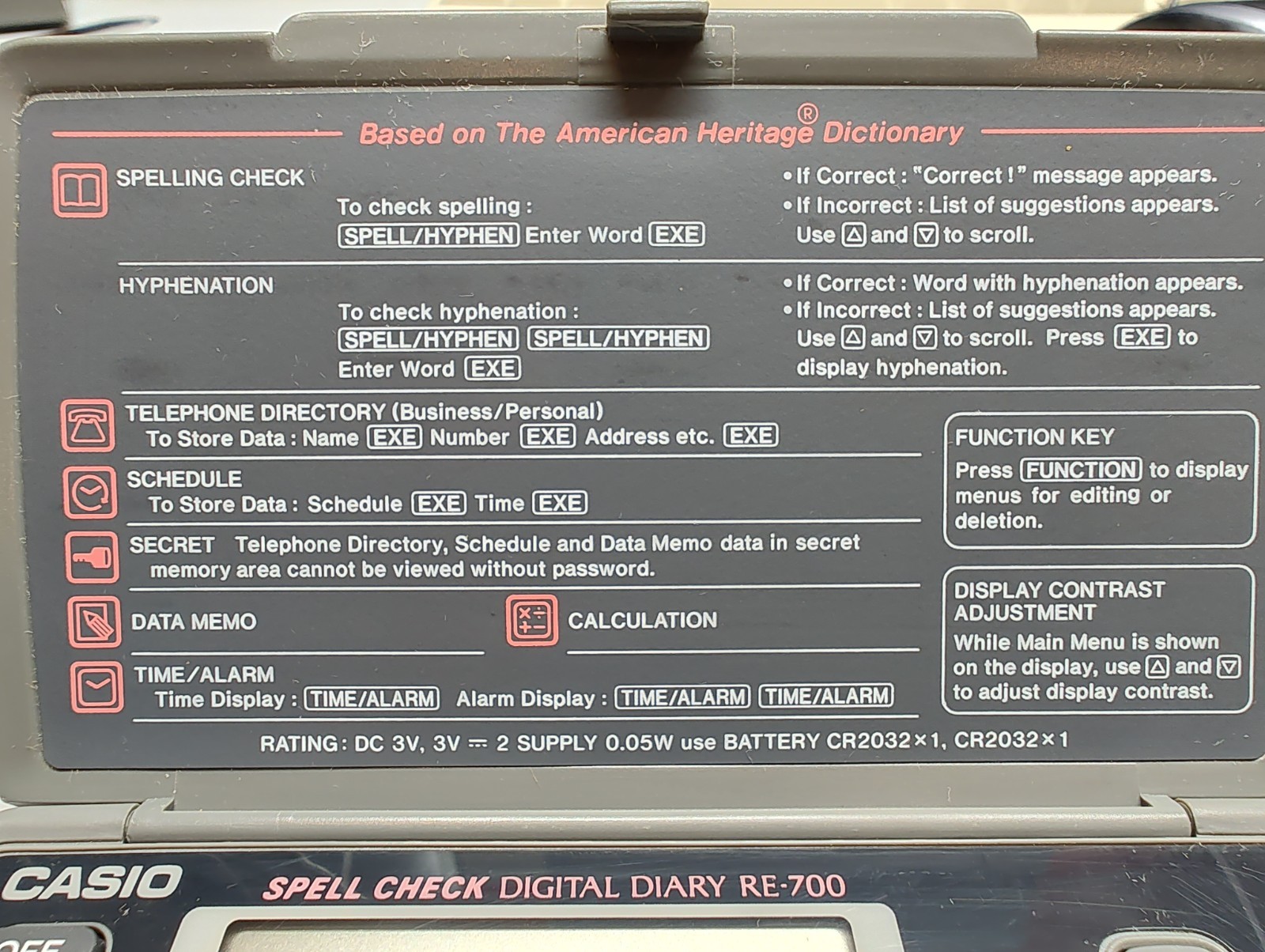 Casio RE-700 Spell Check Digital Diary WORKS