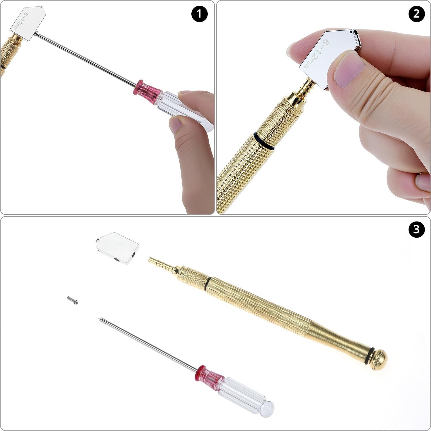 Glass Cutter Tool Set 2mm-20mm, 9 Pcs Mirror Cutting Tool, 6 Replaceable Glass C