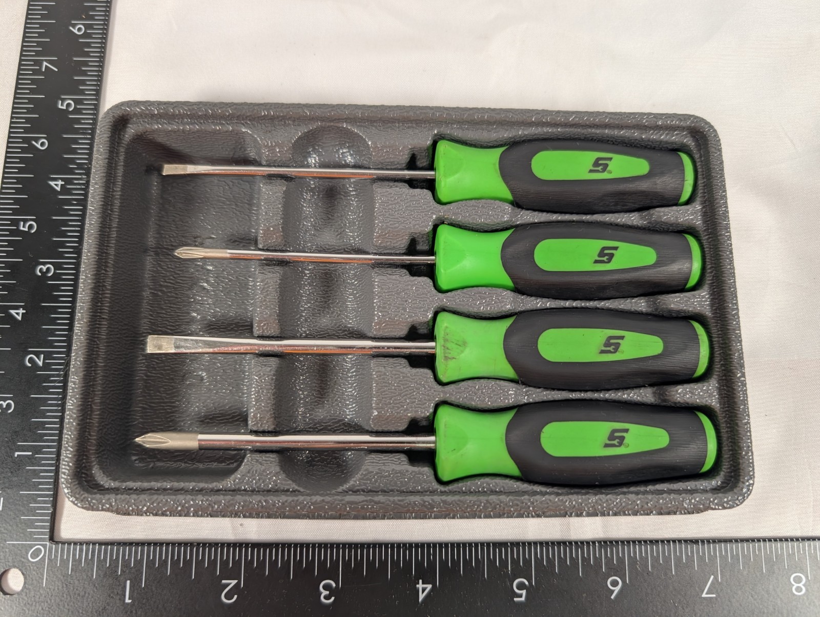 Snap-on 4pc Mini Screwdriver Set High Visibility Green SGDX40BG USA w/ Tray