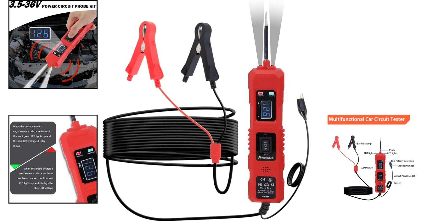 Multifunction Car Circuit Tester 3.5-36V AC/DC with Digital Display