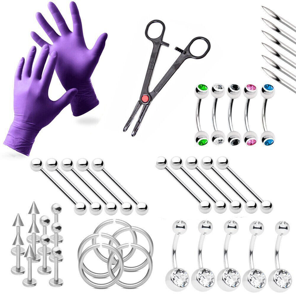 Professional Piercing Kit All In One 42pc Gloves, Needles, Tool Body Jewelry.
