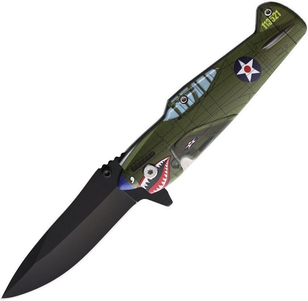ElitEdge Fighter Plane Black Stainless Blade A/O Folding Knife - 10-A85GN