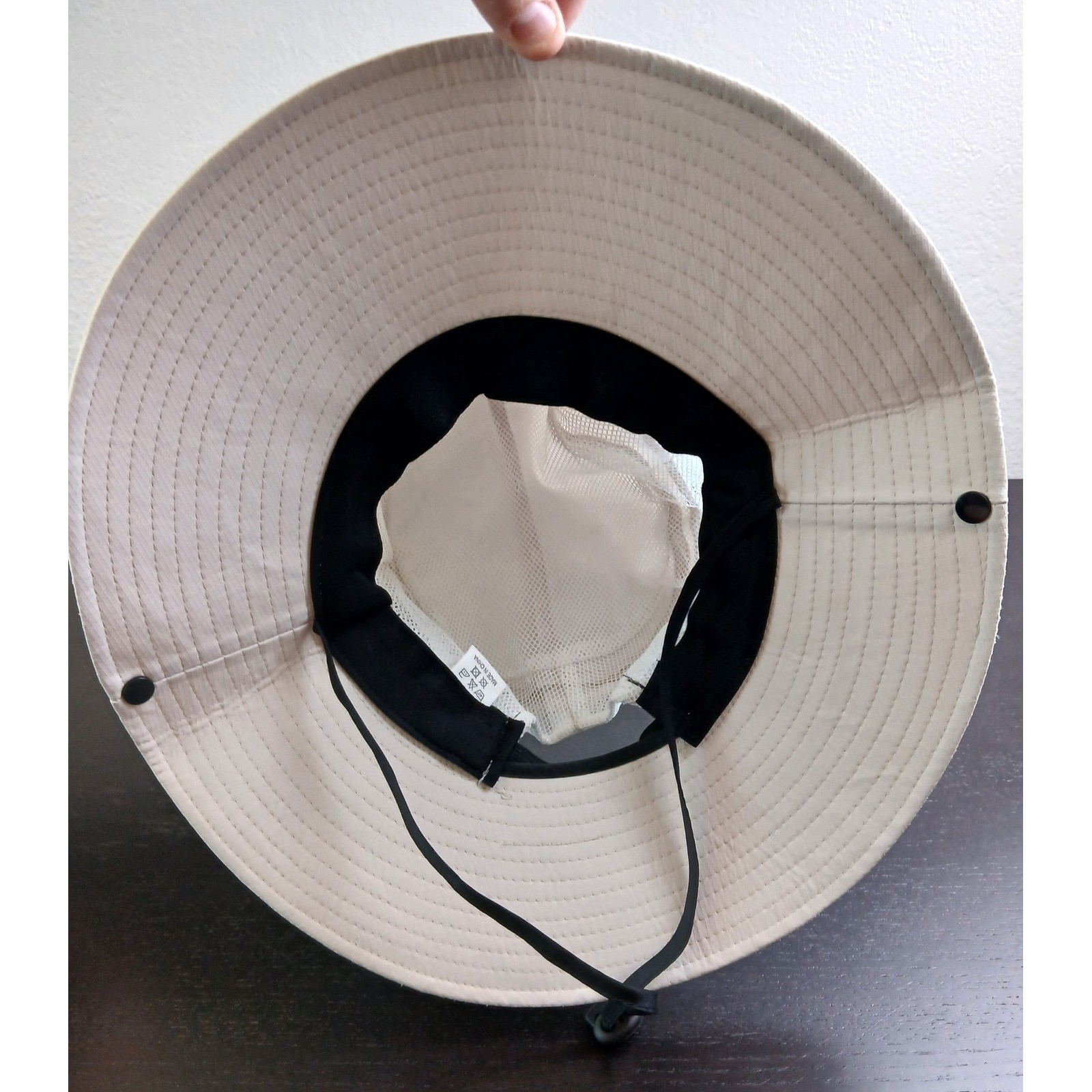 Sunshade 4' Brim Safari Hat Off White Mesh Vented Adjustable Chin Strap Snaps