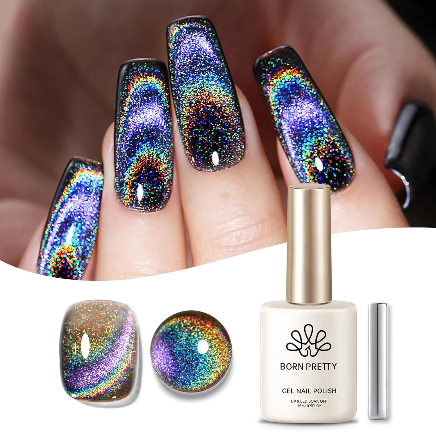 Born Pretty Cat Magnetic Eye Gel Nail Polish Holographic Rainbow Cat Magnetic Ge