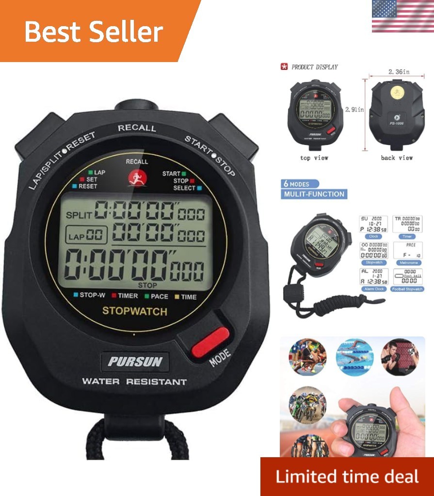 Compact Digital Timer Stopwatch: 0.001 Sec Accuracy & Metronome for Training