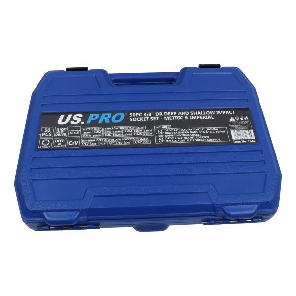 US PRO 50pc Socket Set Metric & Imperial Sizes 3/8" Impact Shallow/Deep Sockets