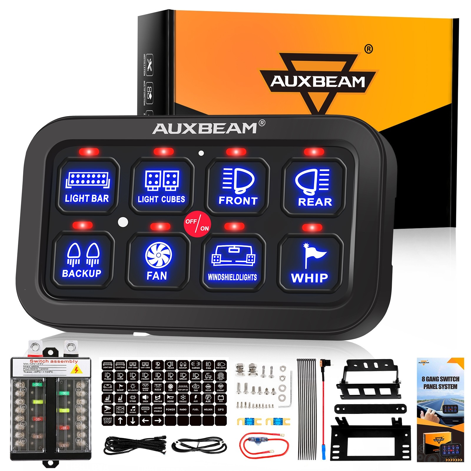 AUXBEAM 8 Gang Switch Panel On-Off LED Car Switch Panel Circuit Control 12V/24V