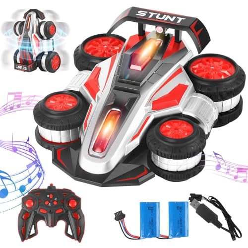 RC Cars, 2.4 GHz Fast Stunt RC Car, 4WD 360° Rotating RC Trucks with lights Red