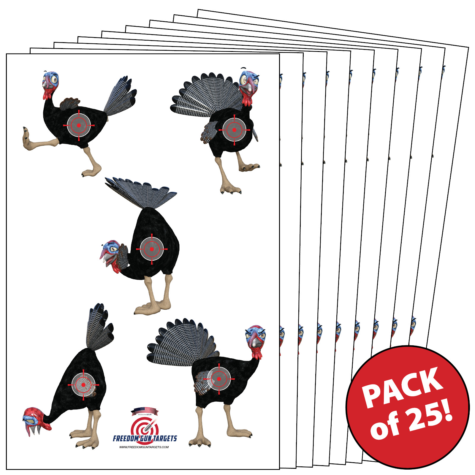 25 Paper Shooting Targets Range Gun Pistol Rifle Handgun 3-D Turkey Trash 12x18