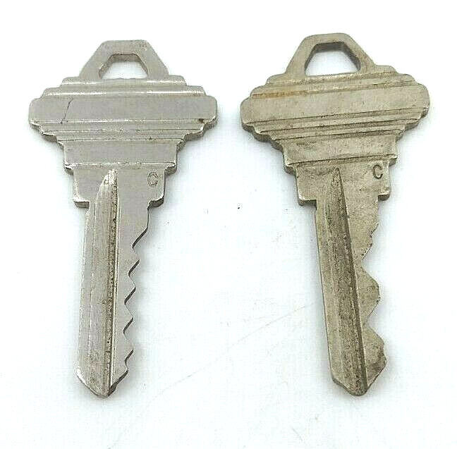 2 Vintage Keys C Not Duplicates Diamond Bows Appx 2” Same Style As Schlage Keys