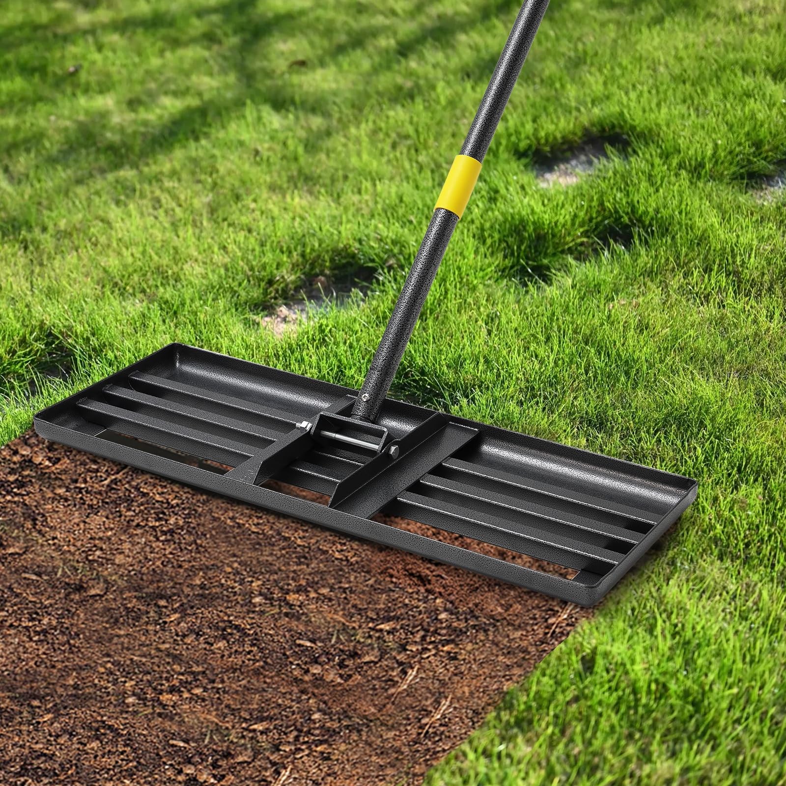 Lawn Leveling Rake with 72" Adjustable Handle for Grass, Soil & Golf Fields