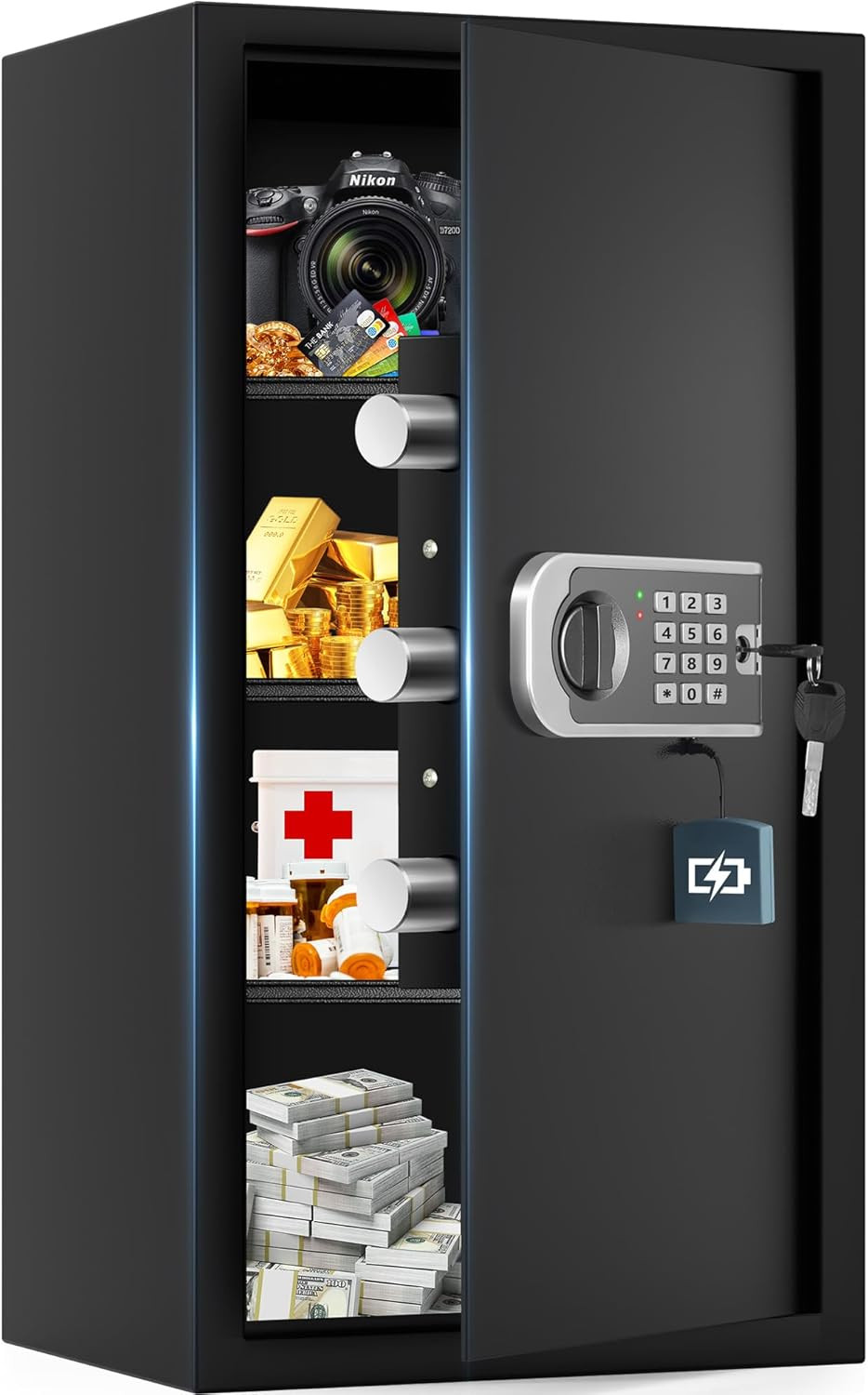 27.56"H Steel Safe Box, 6.0 Cuft Home Safes with Fireproof Waterproof Bag, Digit