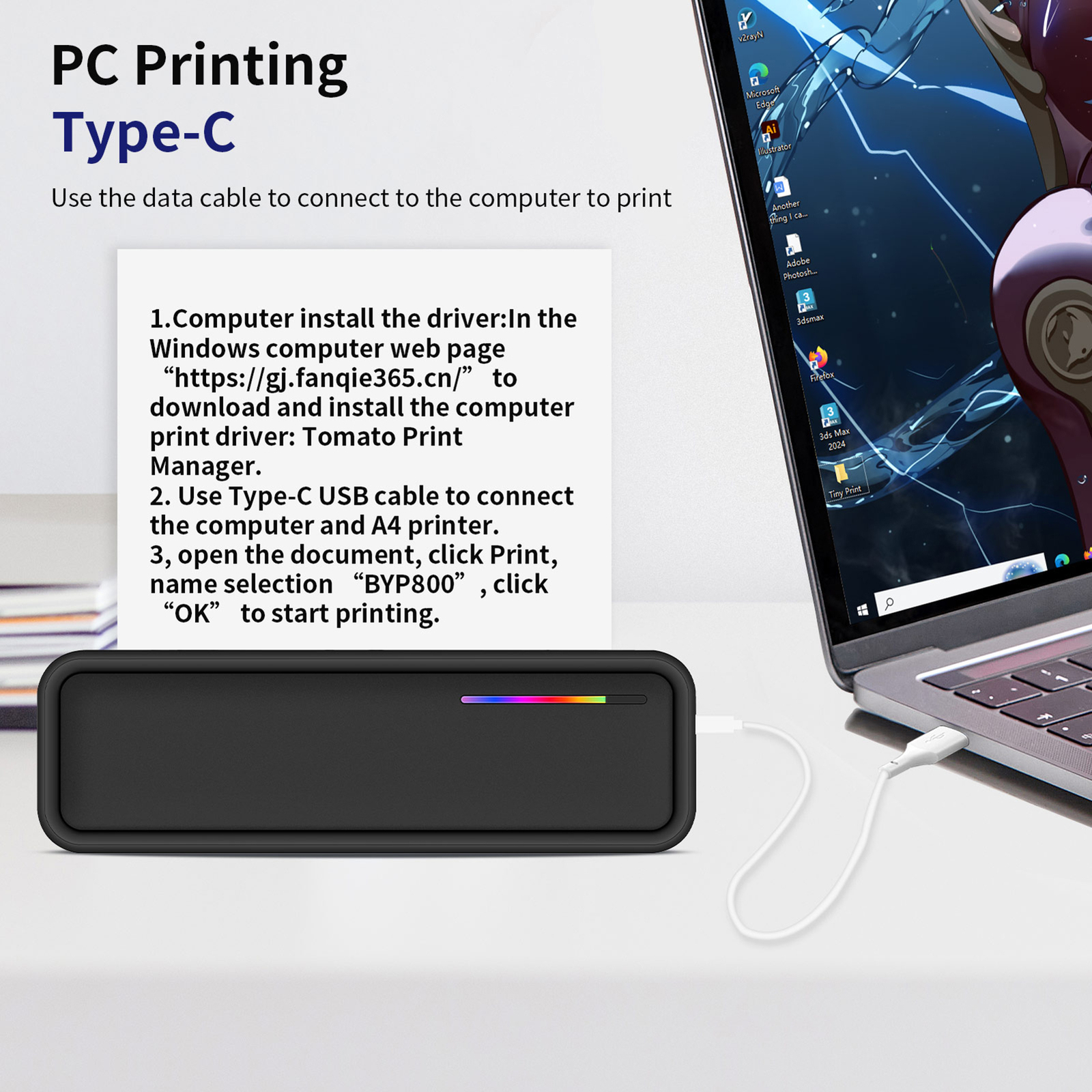 A4 Portable Paper Printer Thermal Printing Connect Compatible S0B6