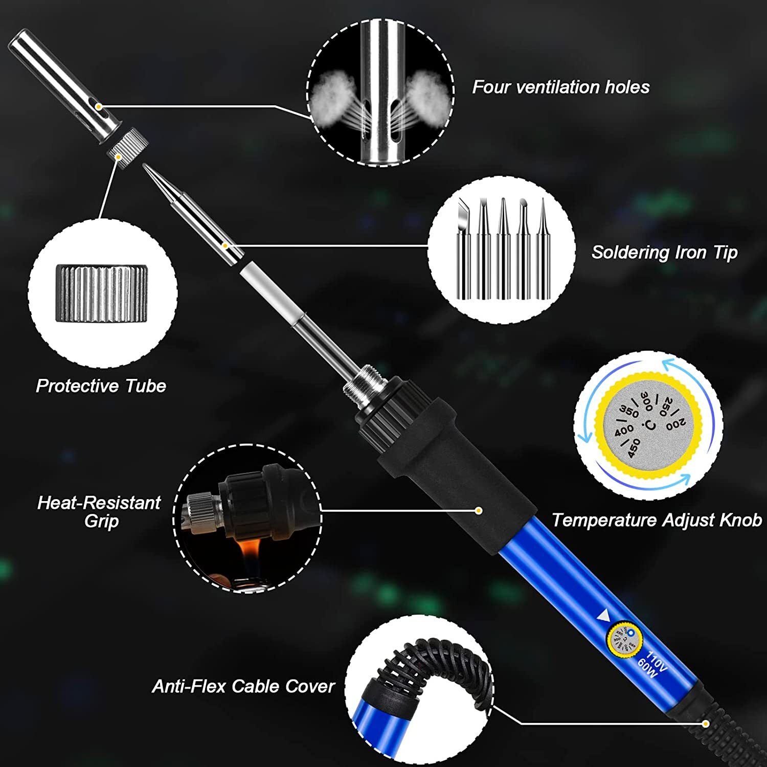 Soldering Iron Kit Electric 60W Digital Welding Iron Gun Tools Temp Adjustable