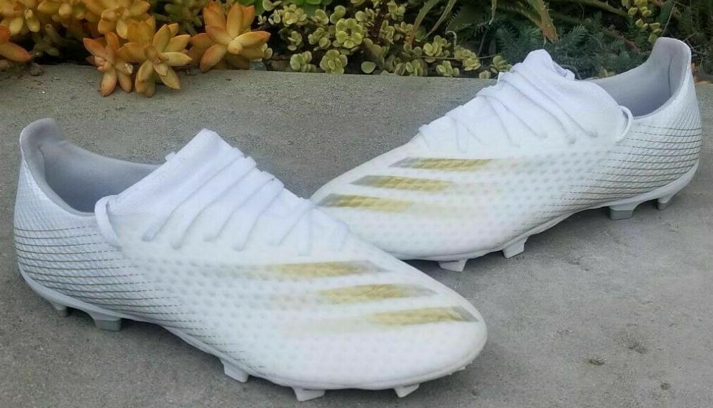 Mens Adidas X Ghosted.3 FG White Gold Soccer Cleats EG8193 NWT