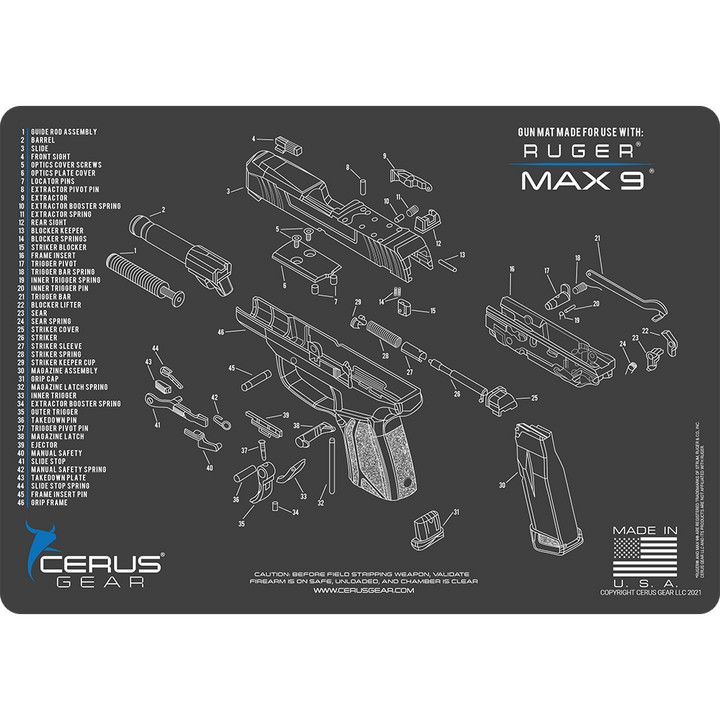 For Ruger MAX 9  Armorers Cleaning Mat Cerus Gear PREMIUM  Made in USA