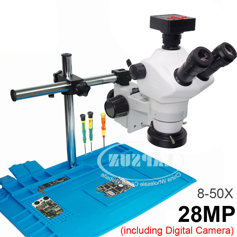 Simul-focal 8-50X Trinocular Industry Stereo Microscope Set 8050T HD 28MP Camera