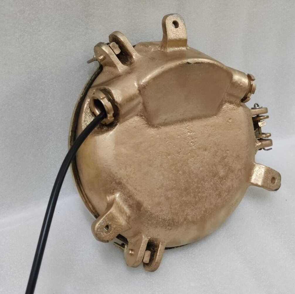 Vintage original Brass Cage&Iron Base Bulkhead passageway Light 2PC.