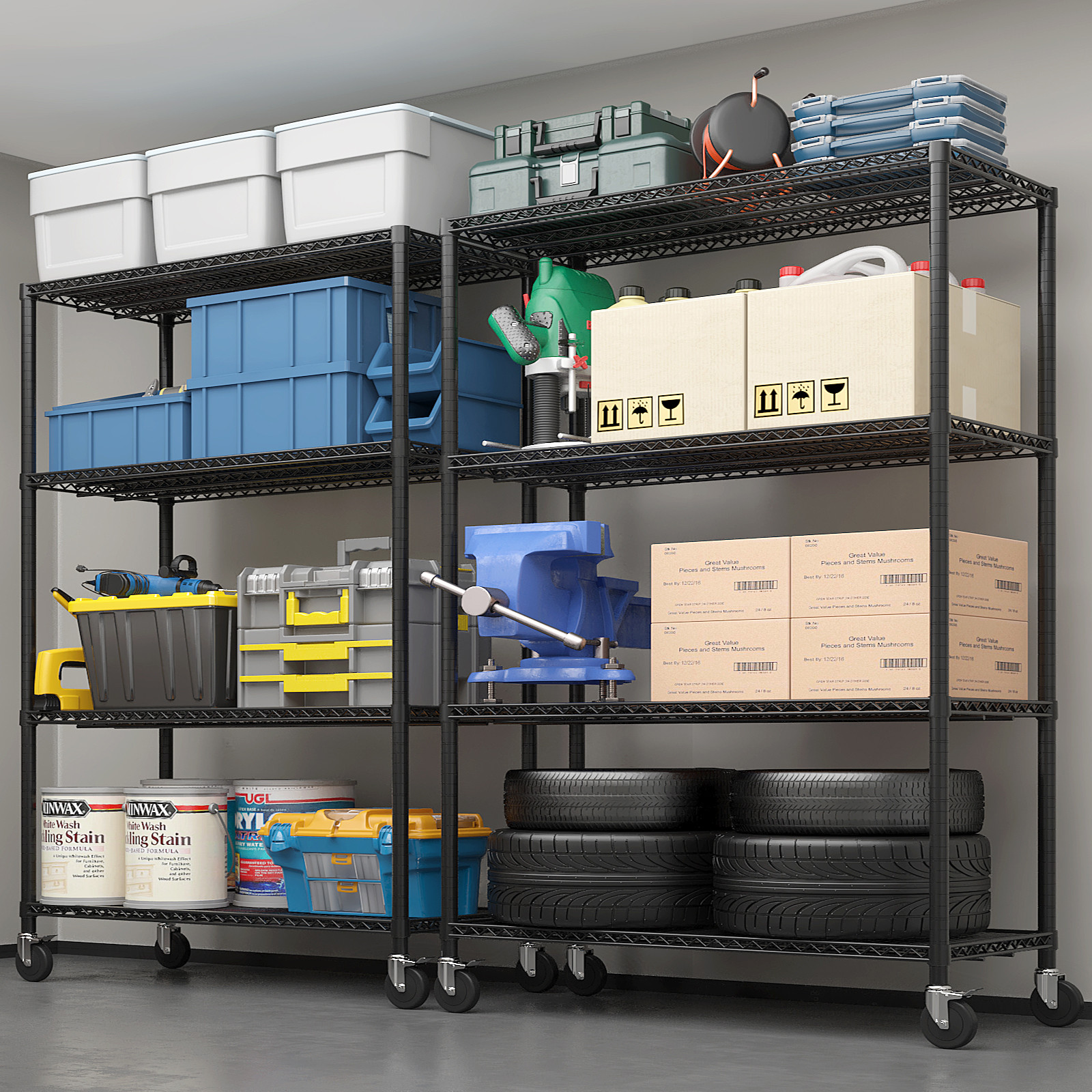 55x23x75" Wire Shelving Unit Heavy Duty Metal Adjustable Rack Rolling Holders