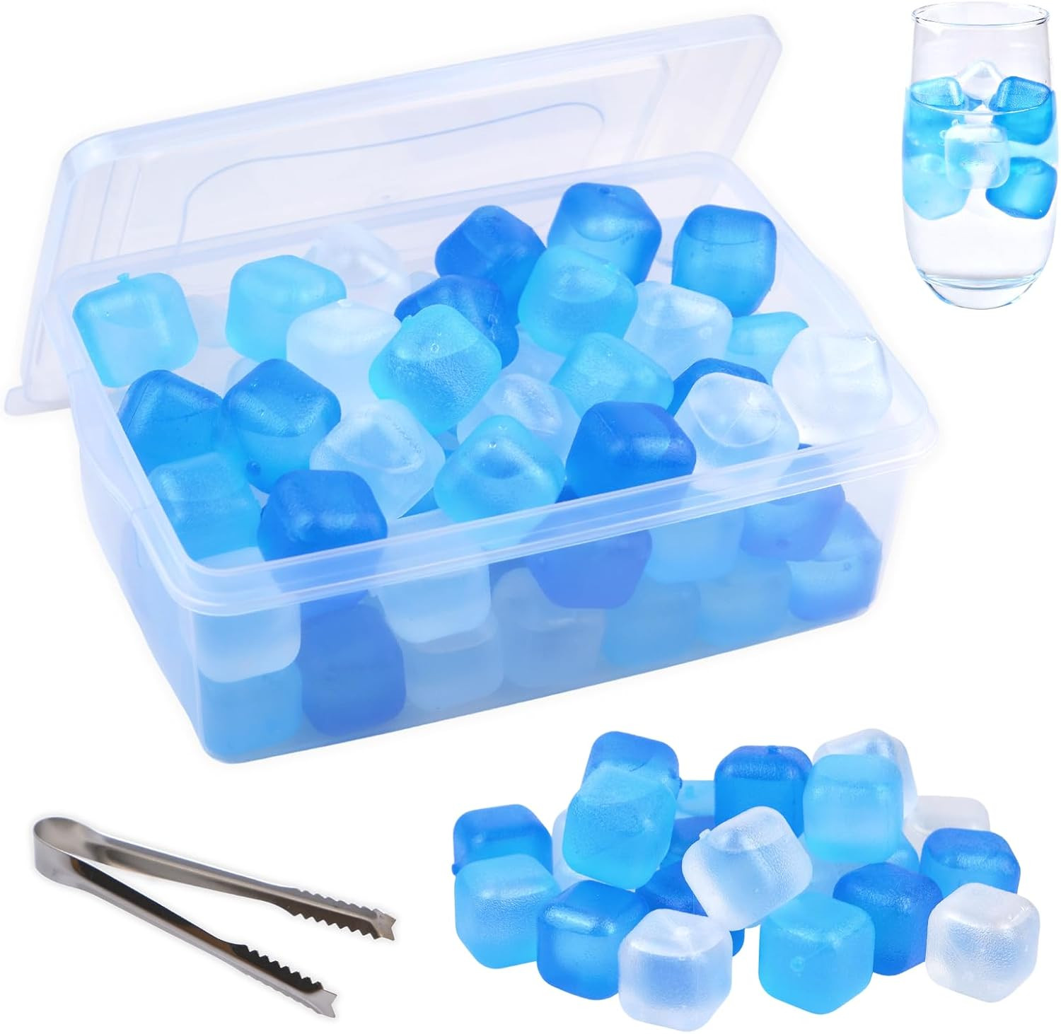 Reusable Ice Cube with Lid & Bin, 60 Pack Plastic Ice Cubes for Drinks BPA Free,