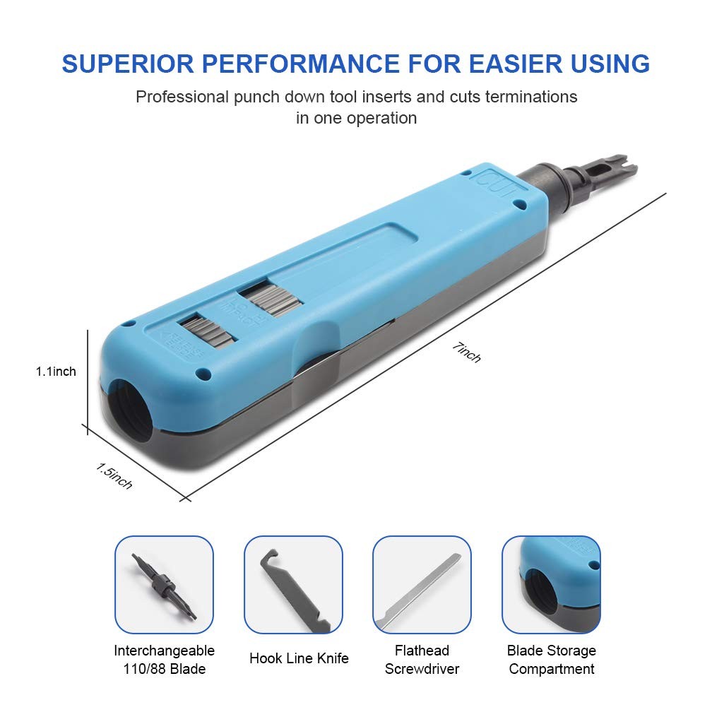 Punch Down Tool with 110/88 Blade & Network Wire Stripper, Multifunction Hook...