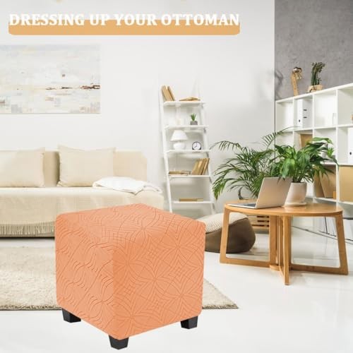 Ottoman Cover Square Stretch Soft Folding Storage Ottoman Cover Medium Orange