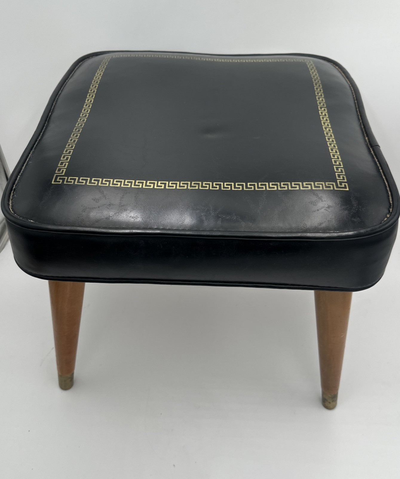 MCM Black Atomic Space Age Era Square Vinyl Seat /Stool Gilt Design