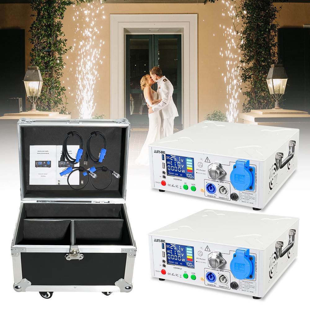 2Pack 1500W Cold Spark Machine Battery Power Base Rechargeable with Flight Case