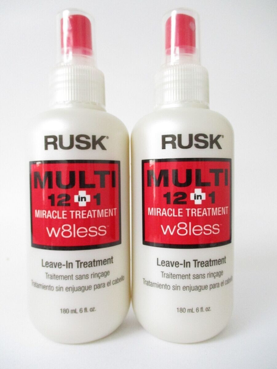 2 PACK SET RUSK W8LESS MULTI 12 IN 1 MIRACLE LEAVE-IN HAIR DAMAGE TREATMENT 6 OZ