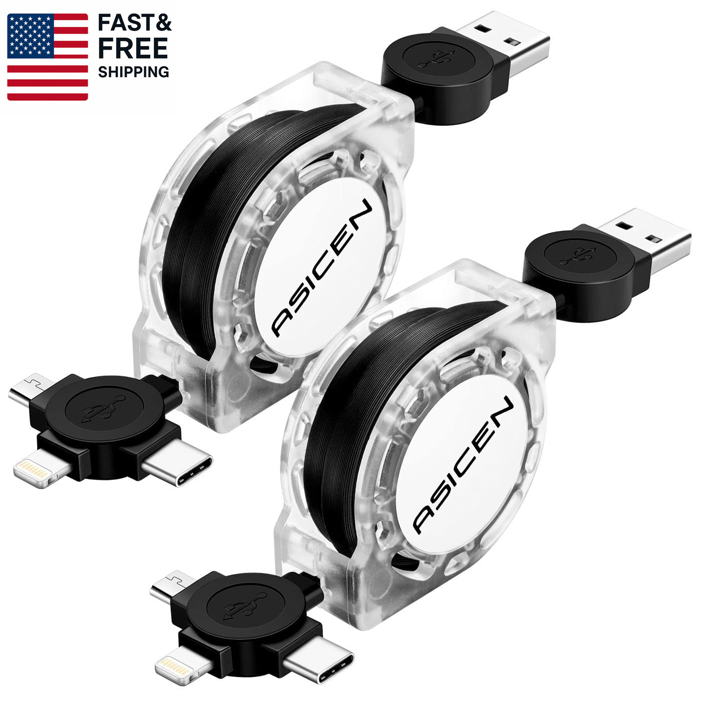 2Pack Multi Charging Cable, 3 in 1 Retractable Multiple Charger Cable, Fast Char