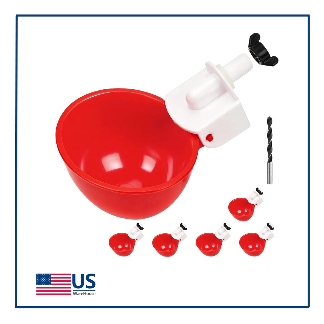 6 Pack Automatic Chicken Waterer Cups Poultry Water Feeder with Drill Kit