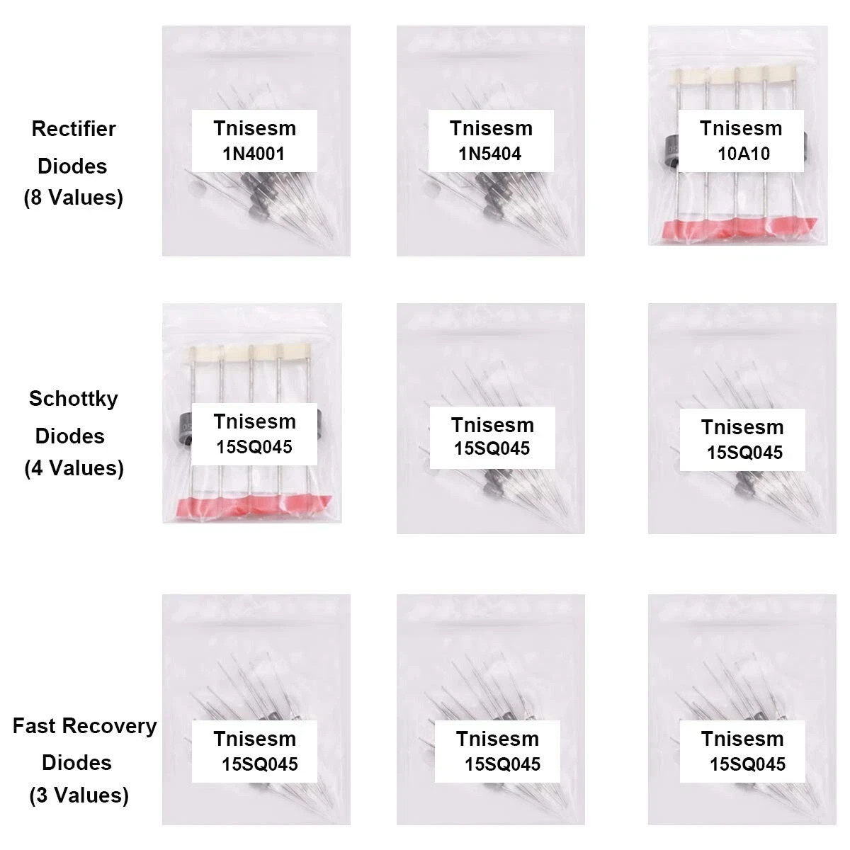 250 Pcs 16 Values Rectifier/Schottky/Fast Recovery/Switch Diode Assortment Kit,1