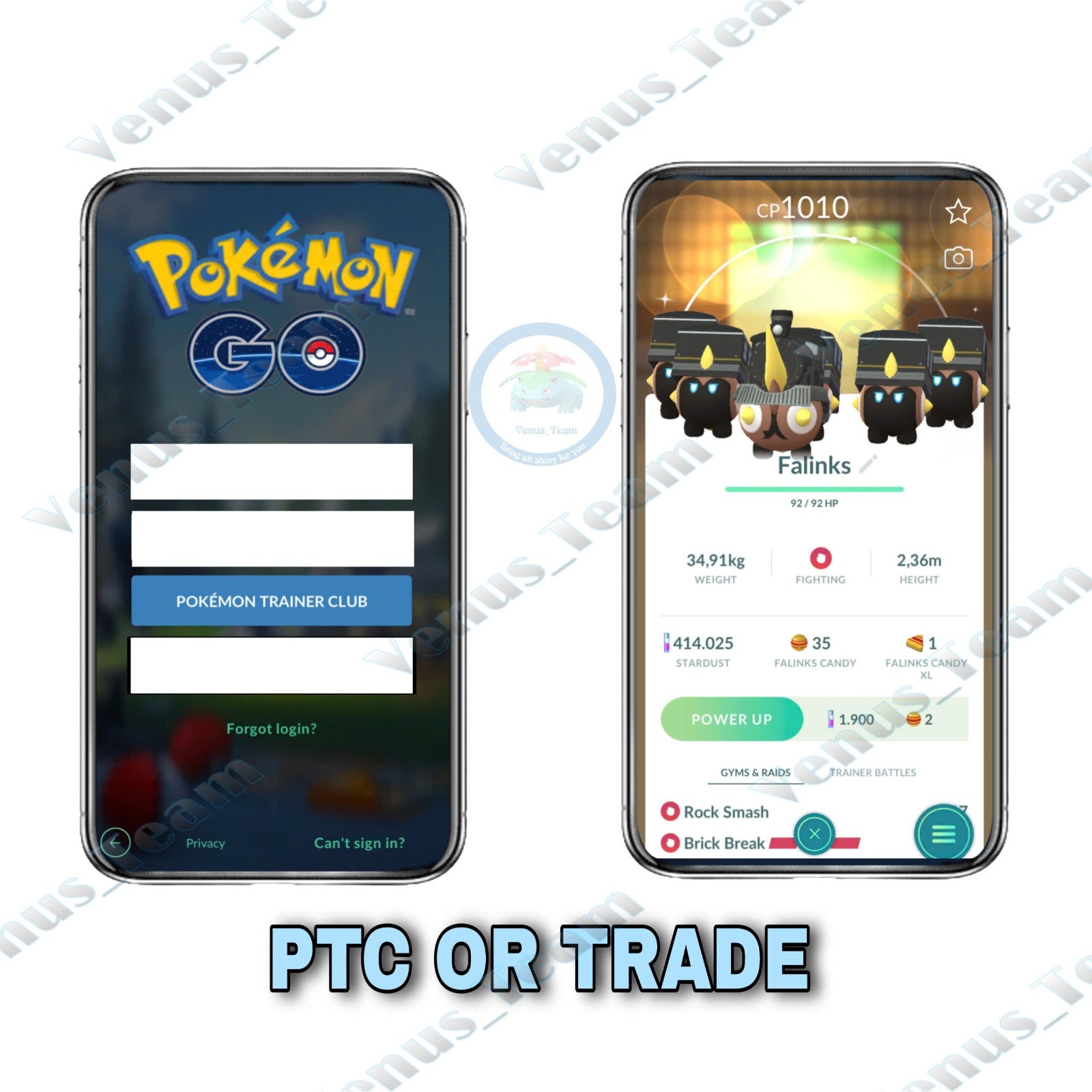 Pokémon Go  ✨ Shiny Falinks Train Conductor ✨ Mini PTC 80K Dust OR 1Mil Dust ✨