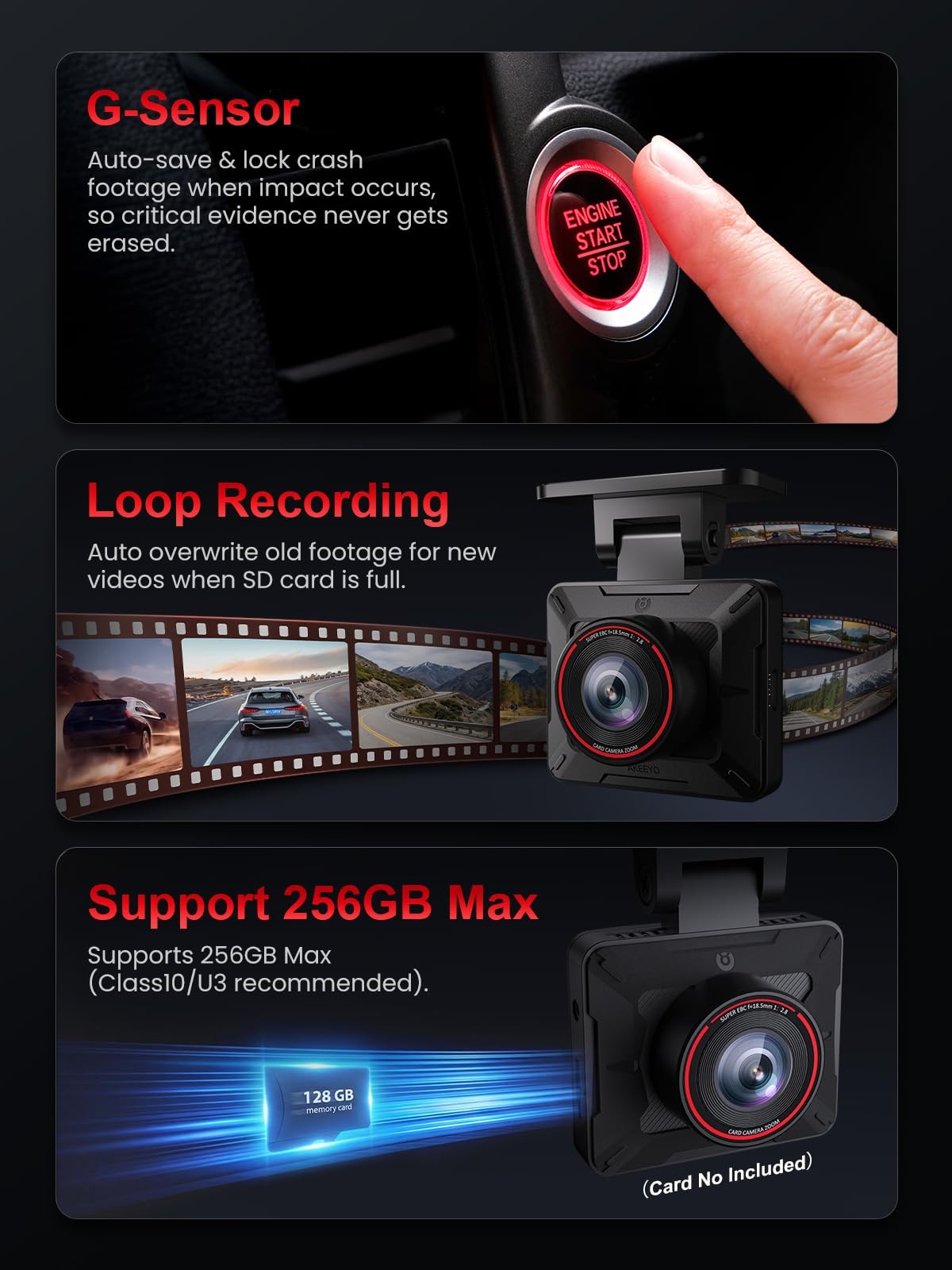 AKEEYO P1 Mini Dash Cam – Super Compact Front Camera dash camera, Black