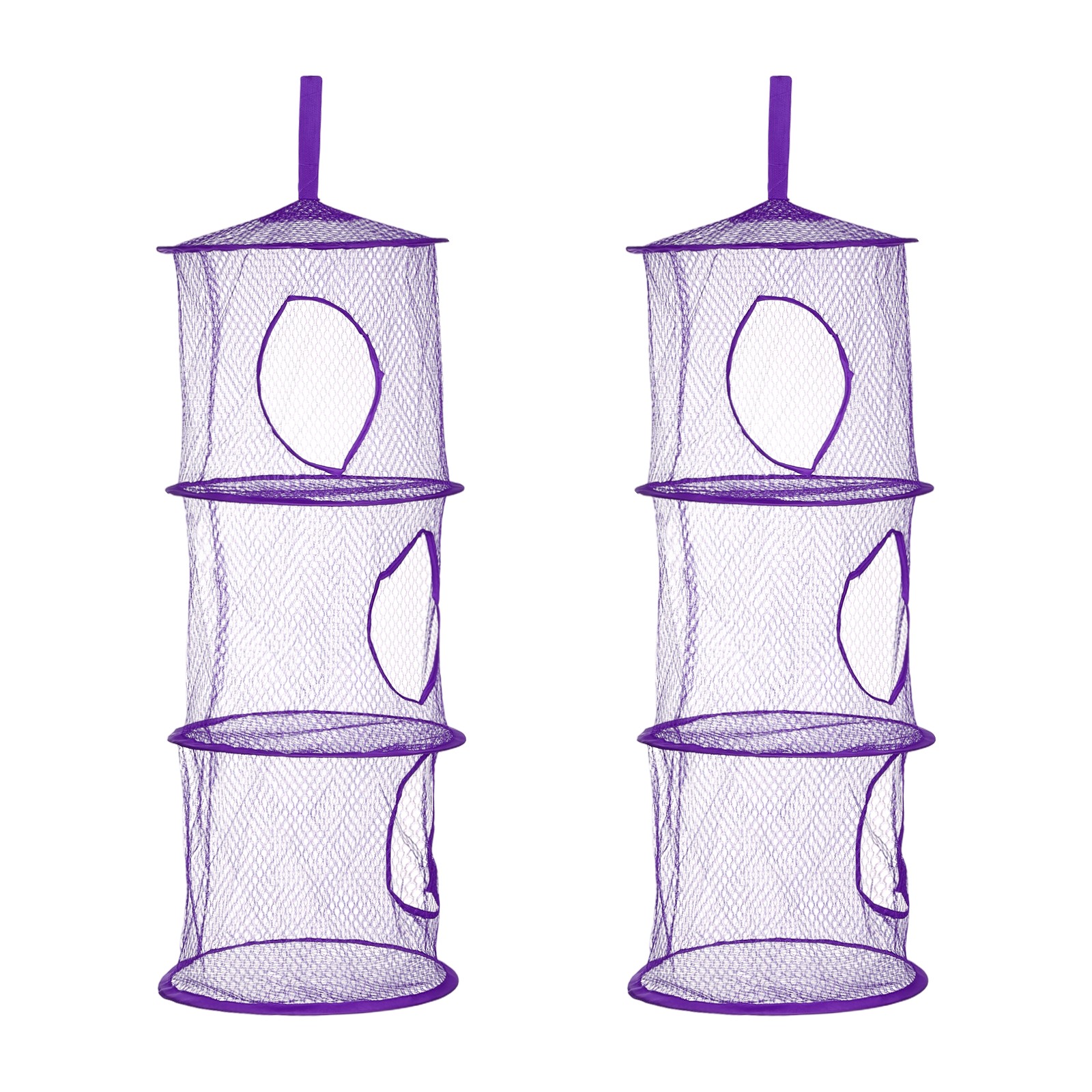 2Pcs Mesh Hanging Storage Basket 3 Compartment Storage Organizer Purple