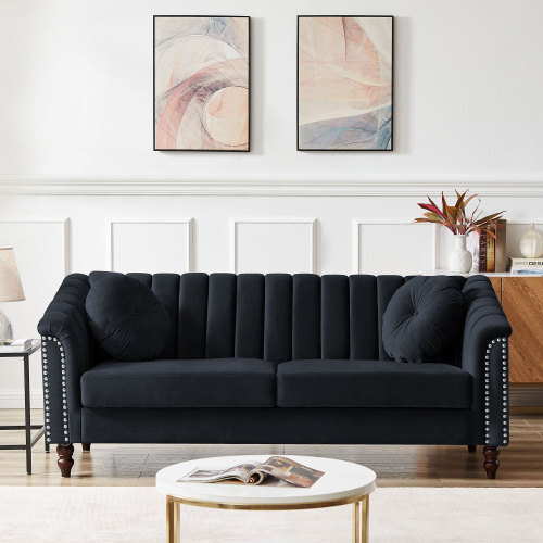 Upholstered 3 Seater Sofa Couch Oversized Loveseat w/ 2 Pillows for Living Room