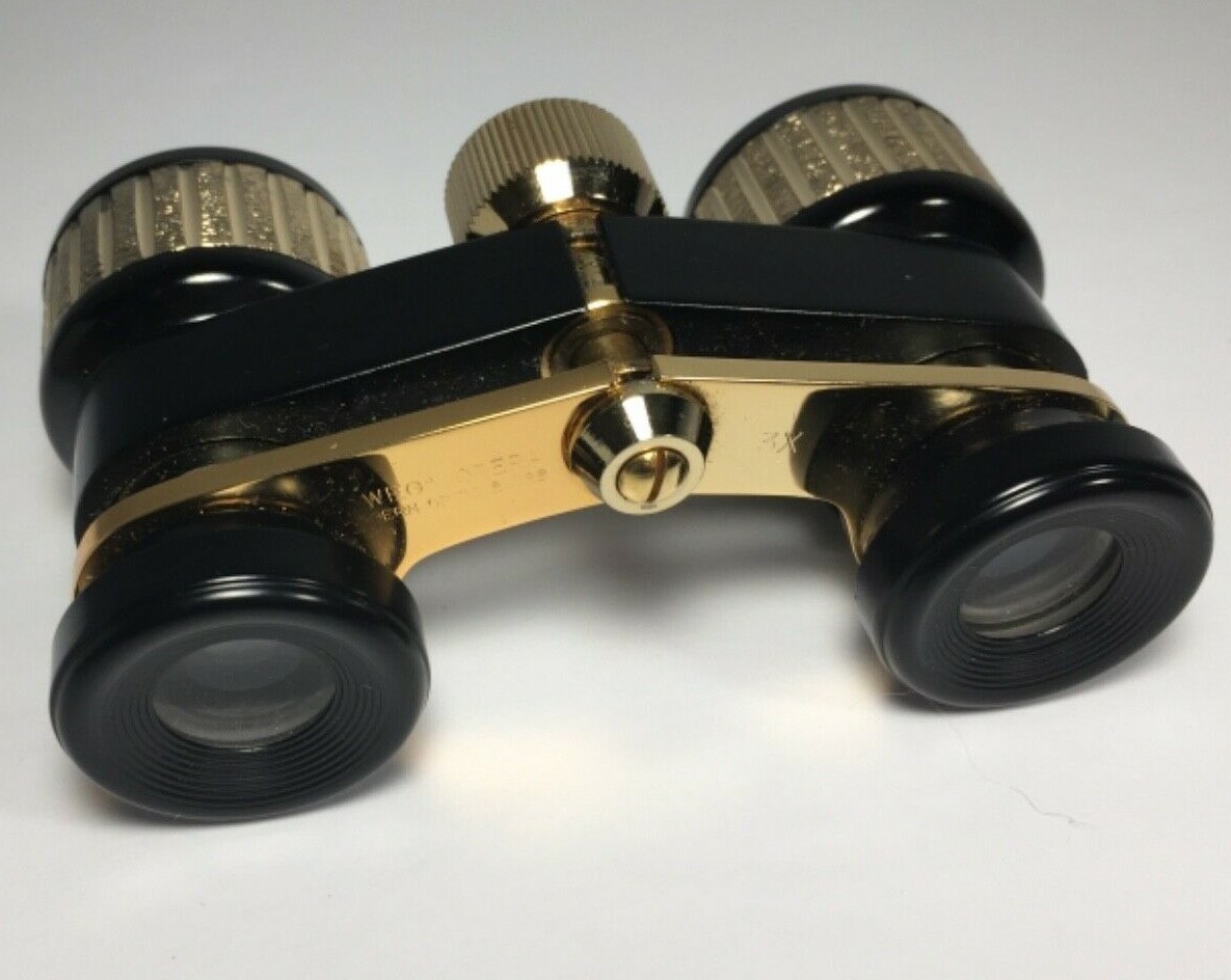 WEGA GERN OPTIC Swiss OPERA GLASSES 3x Power w/ Box & Paperwork Gold Black VTG