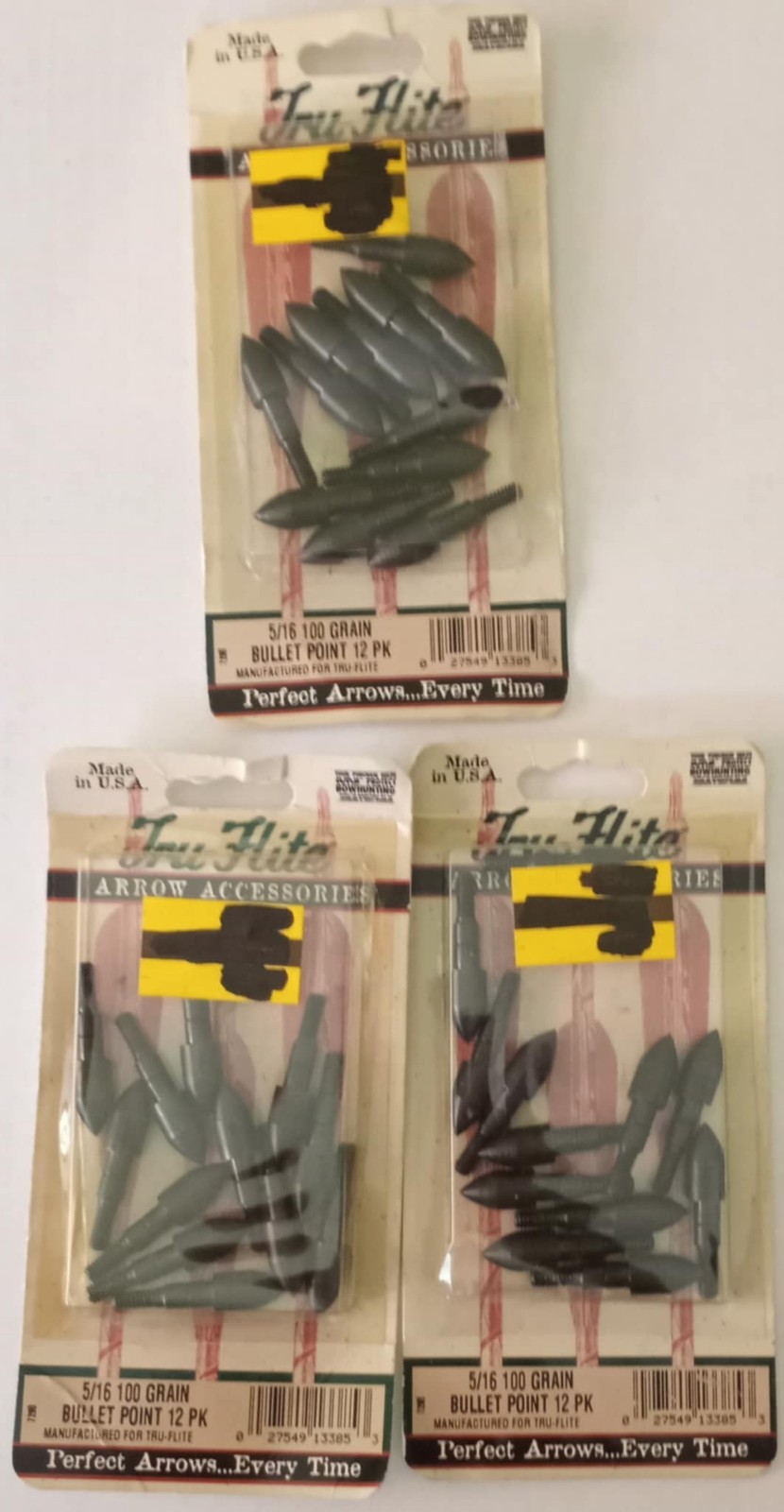3 Packs (36 Total) Tru-Flite Bullet Point 5/16 100 Grain Archery Field Tips NEW