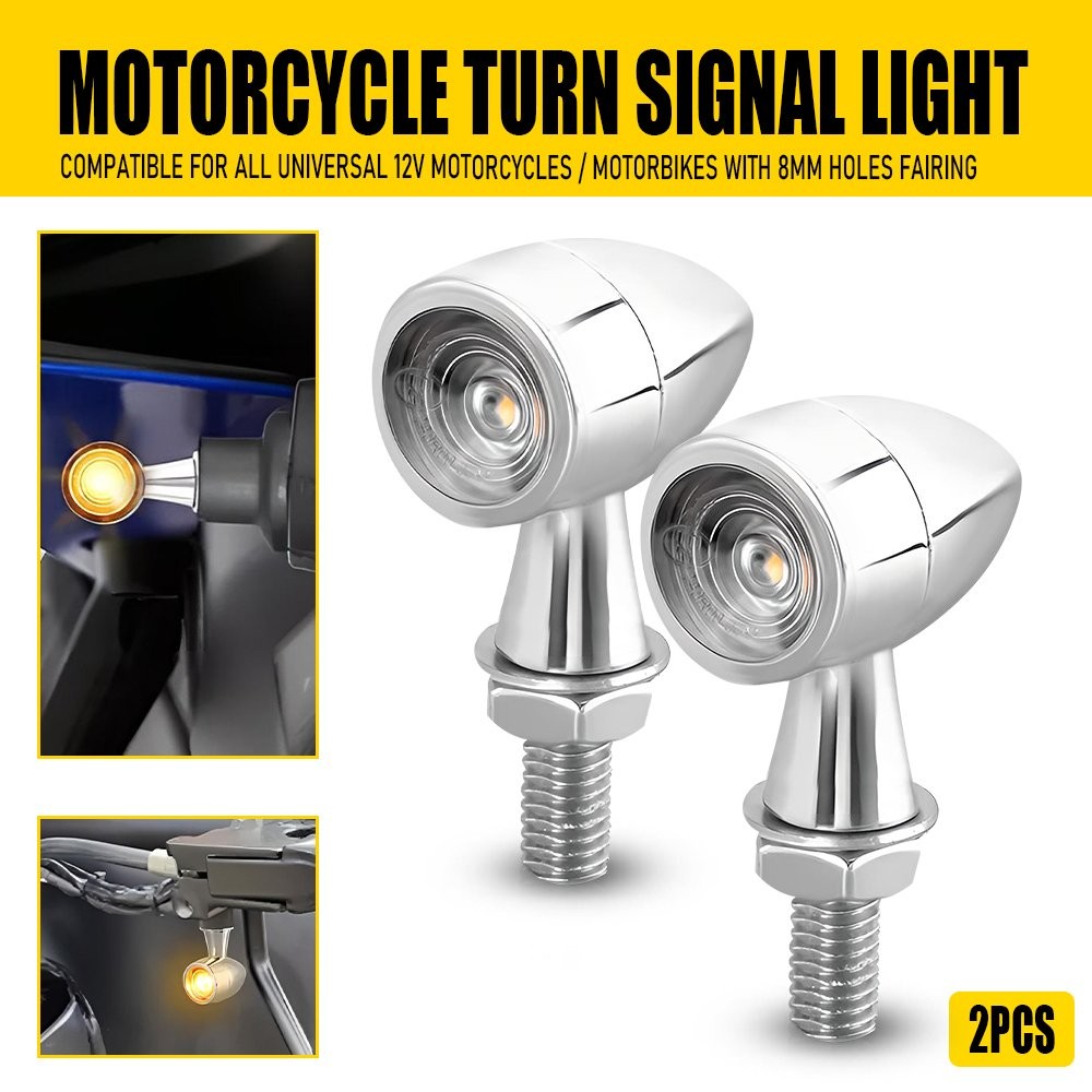 2X Chrome Mini Motorcycle Bullet LED Turn Signal Blinker Brake Light Amber Lamp