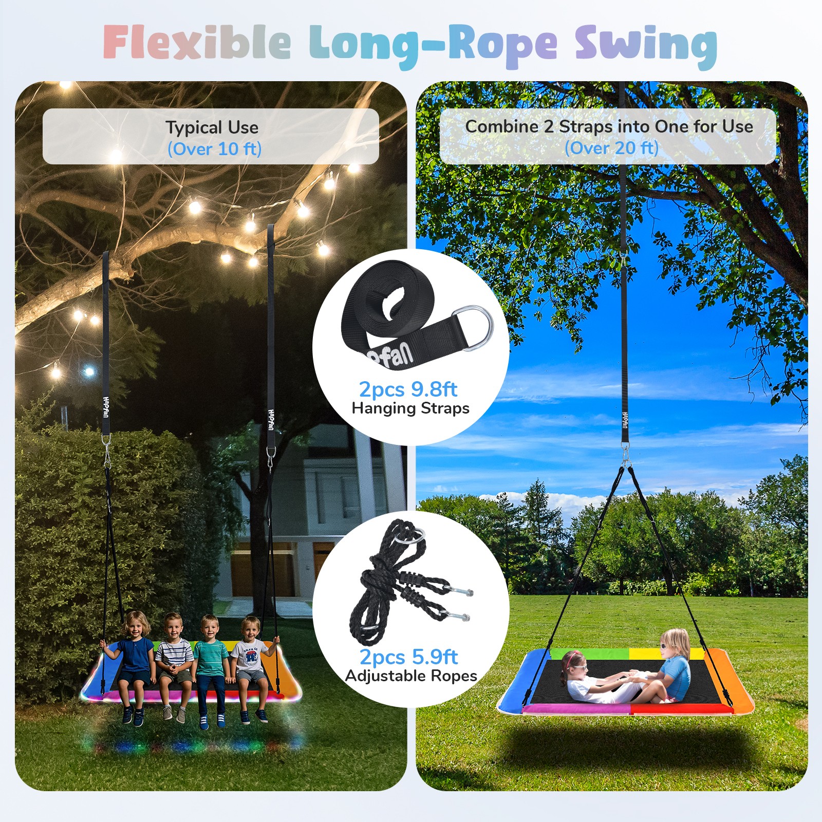60” Platform Tree Swing Flying Bed LED Light Adjustable Rope Waterproof Outdoor