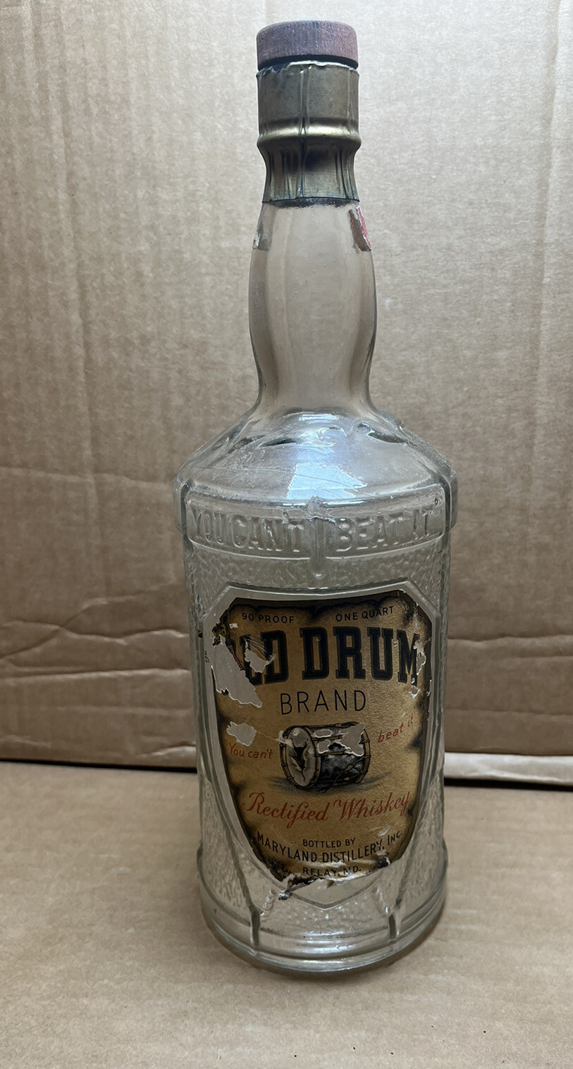 Vintage Old Drum Brand Whiskey Relay, MD  Drum Bottle WITH LABELS SCARCE - EMPTY