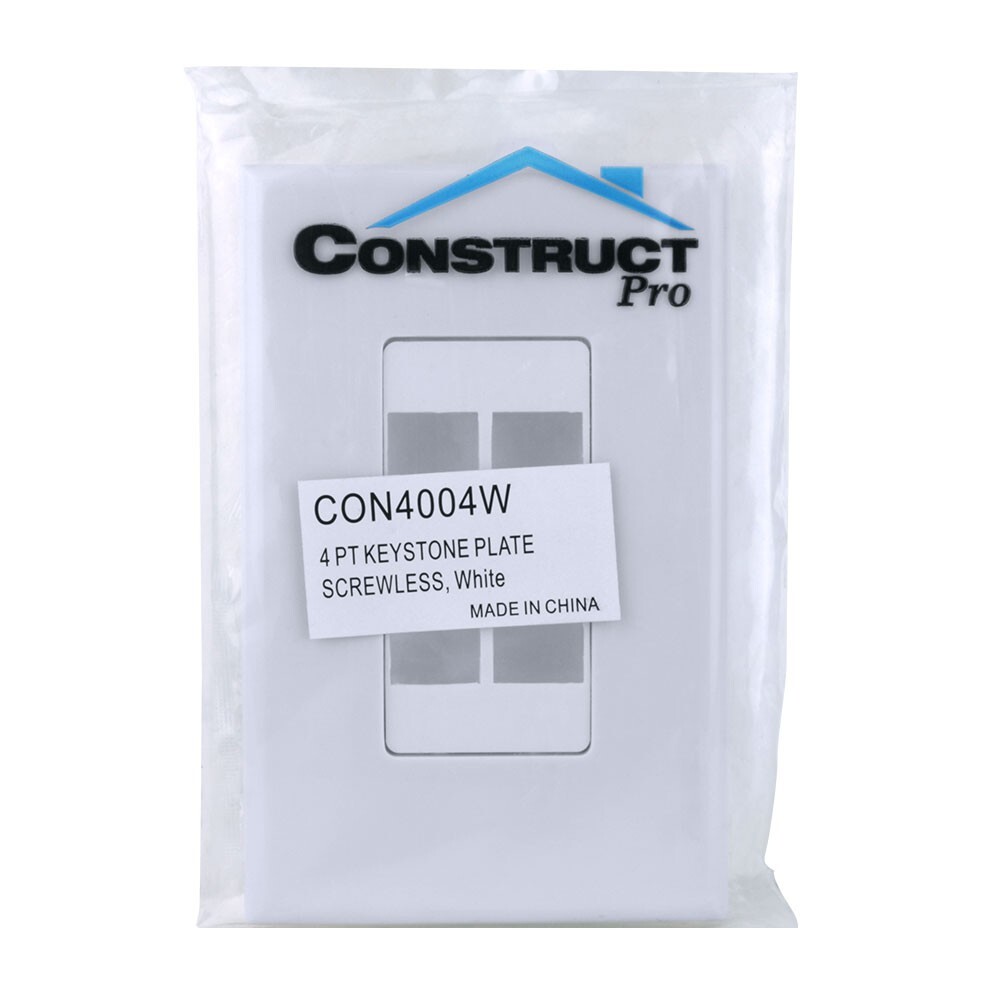Construct Pro 4-Port Keystone Wall Plate with Screwless Face (White)