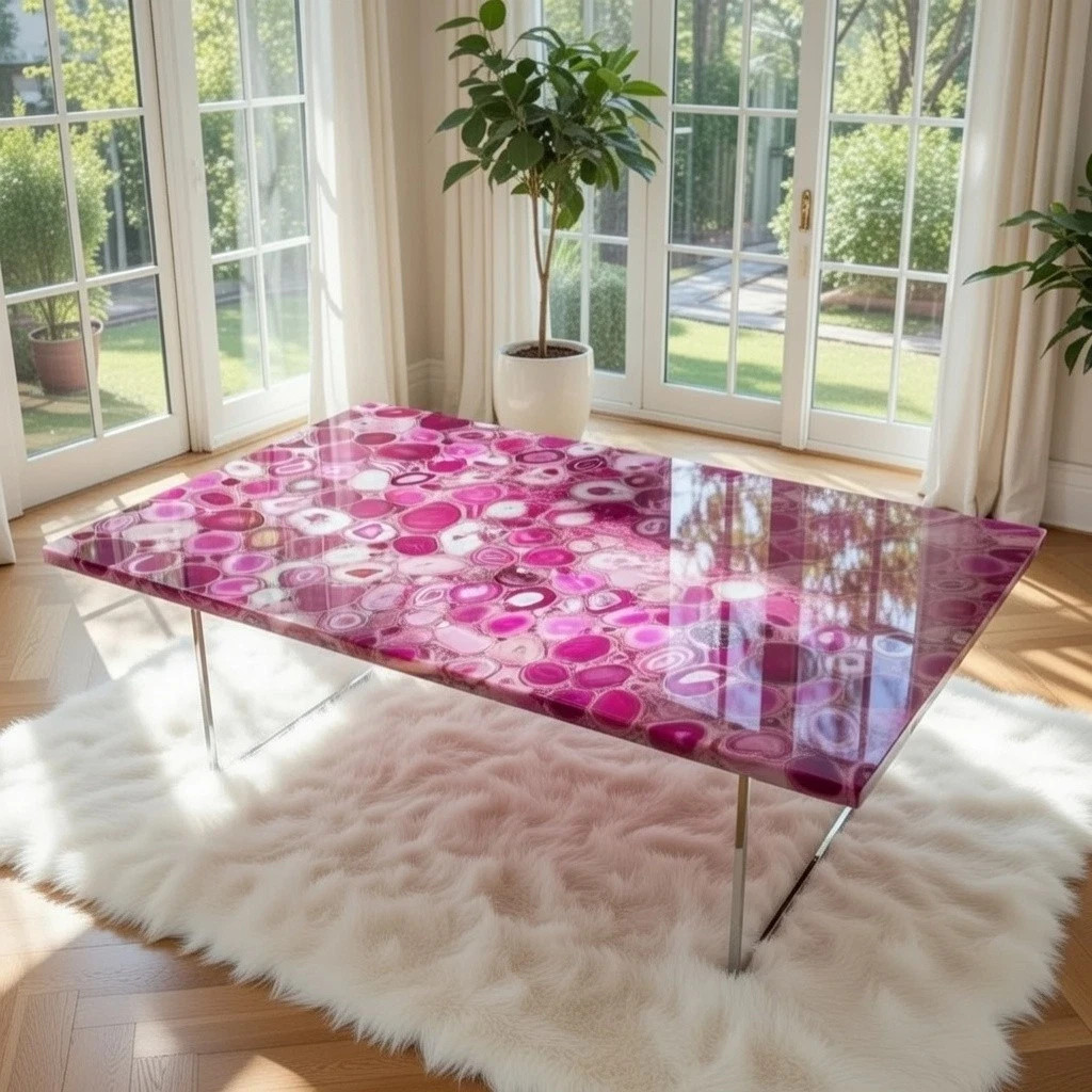 Pink Agate Dining Table Top | Natural Agate Stone Table Top | Luxury Crystal Top