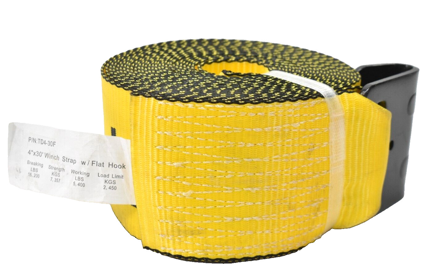 Tie Down Winch Ratchet Strap TD4-30F 4" x 30' w Black Flat Hook Yellow/Black