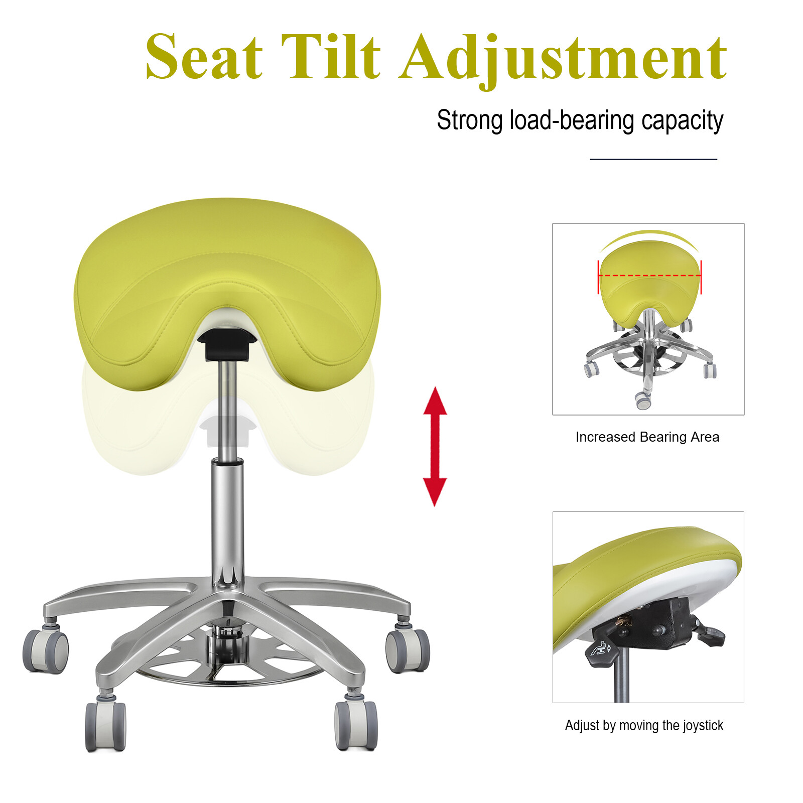 Ergonomic Dental Stool Adjustable Saddle Seat Stool 360° Swivel Base PLST-118